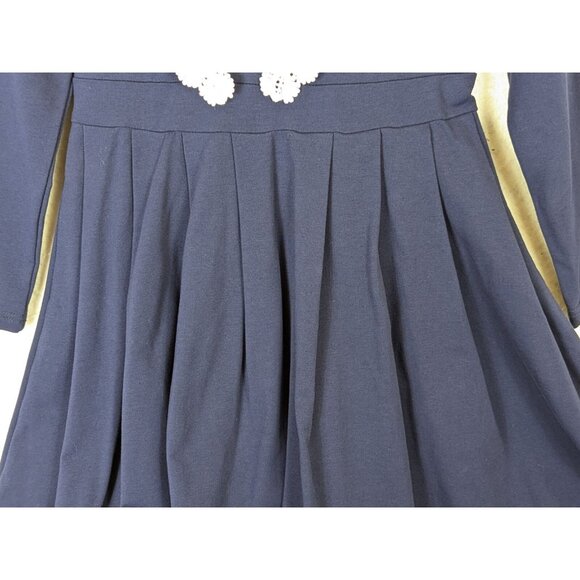 Happy Rose Girls size 10 Navy Cotton Knit Dress Crouched Lace Collar Stunning - Picture 7 of 14